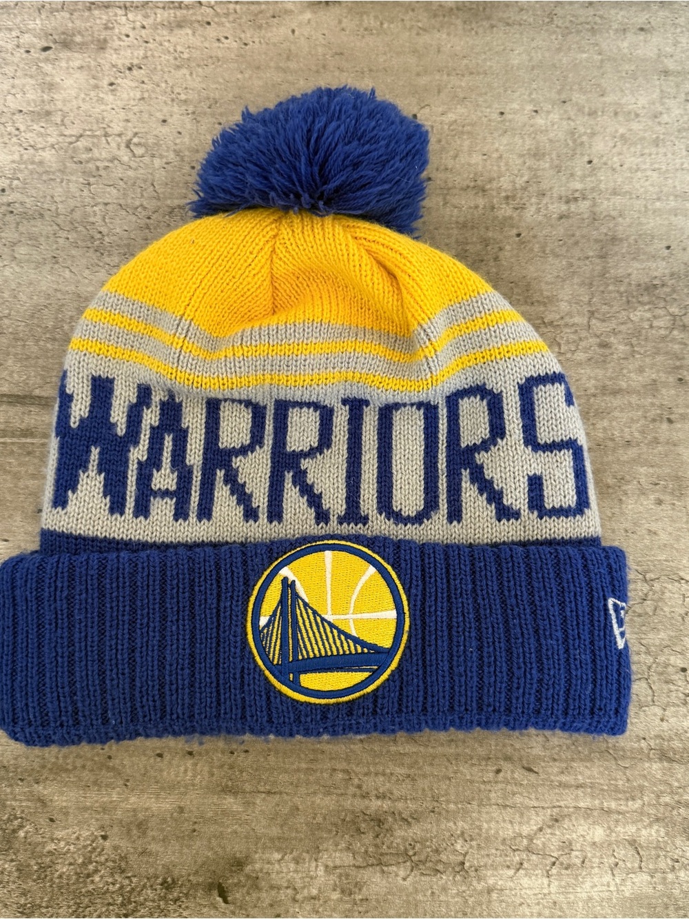 New Era Golden State Warriors Knit Pom Beanie - Yellow & Royal Blue